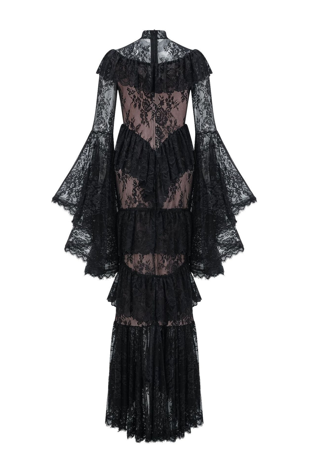Coveie Lace Ruffle Maxi Dress - Black