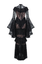 Coveie Lace Ruffle Maxi Dress - Black