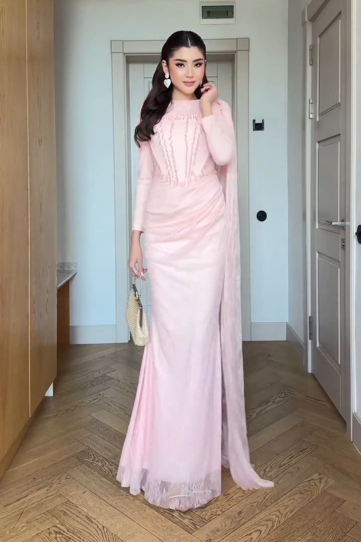 Victoria Boning Bodice Lace Cape Dress