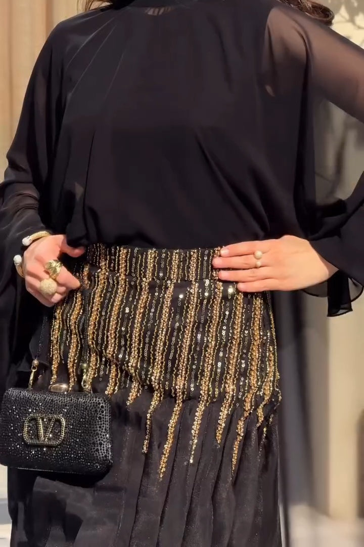 Grace Fringe Embellished Cape Maxi Dress