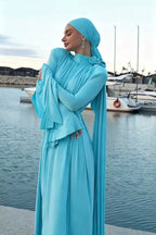 Sapphire Sky Ruched Flared Maxi Dress