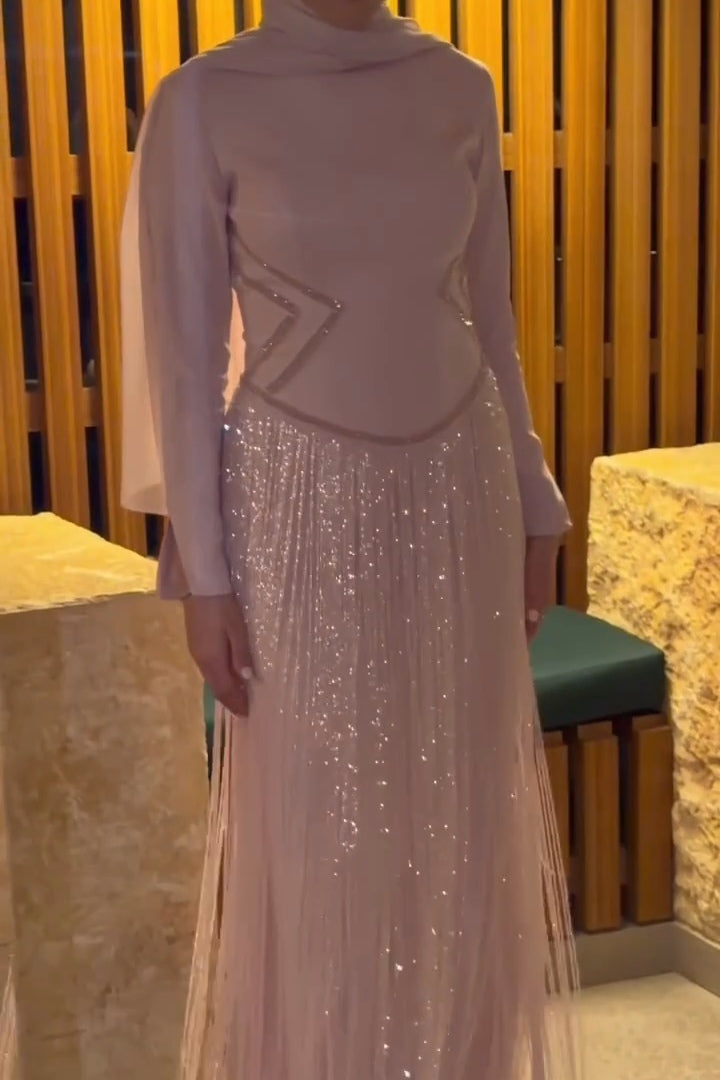 Grace Shimmering Tassel Maxi Dress-Pink