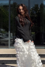 Vera 3D Petal Flare Sleeve Maxi Dress-Black