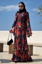 Safiya Abstract Print Flare Sleeve Maxi Dress
