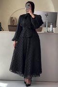 Amara Neck Tie Balloon Sleeve Lace Two Piece Set