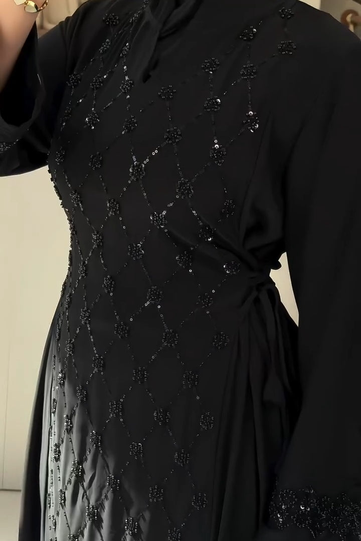 Raya Sequin Tie Waist Abaya Gown