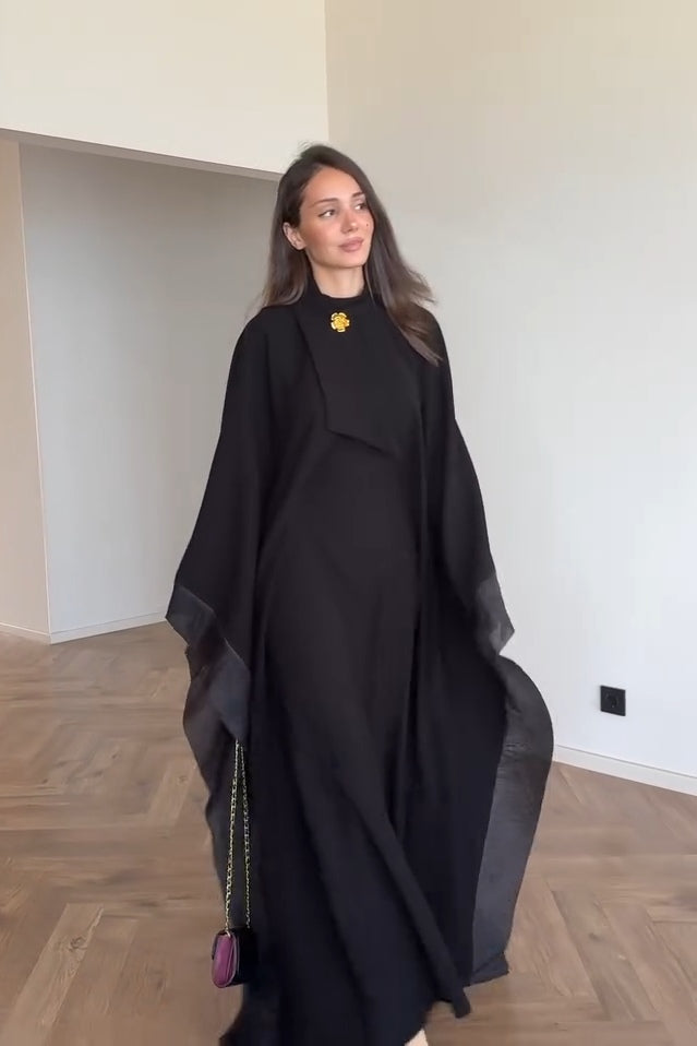 Zara Shawl Collar Shimmer Abaya Robe-Black