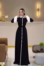 Zara Contrast Collar Flare Cuff Maxi Abaya