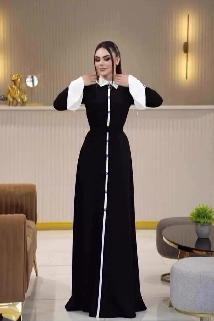 Zara Contrast Collar Flare Cuff Maxi Abaya
