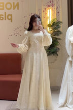 Sylvia Lace Panel Puff Sleeve Maxi-Apricot