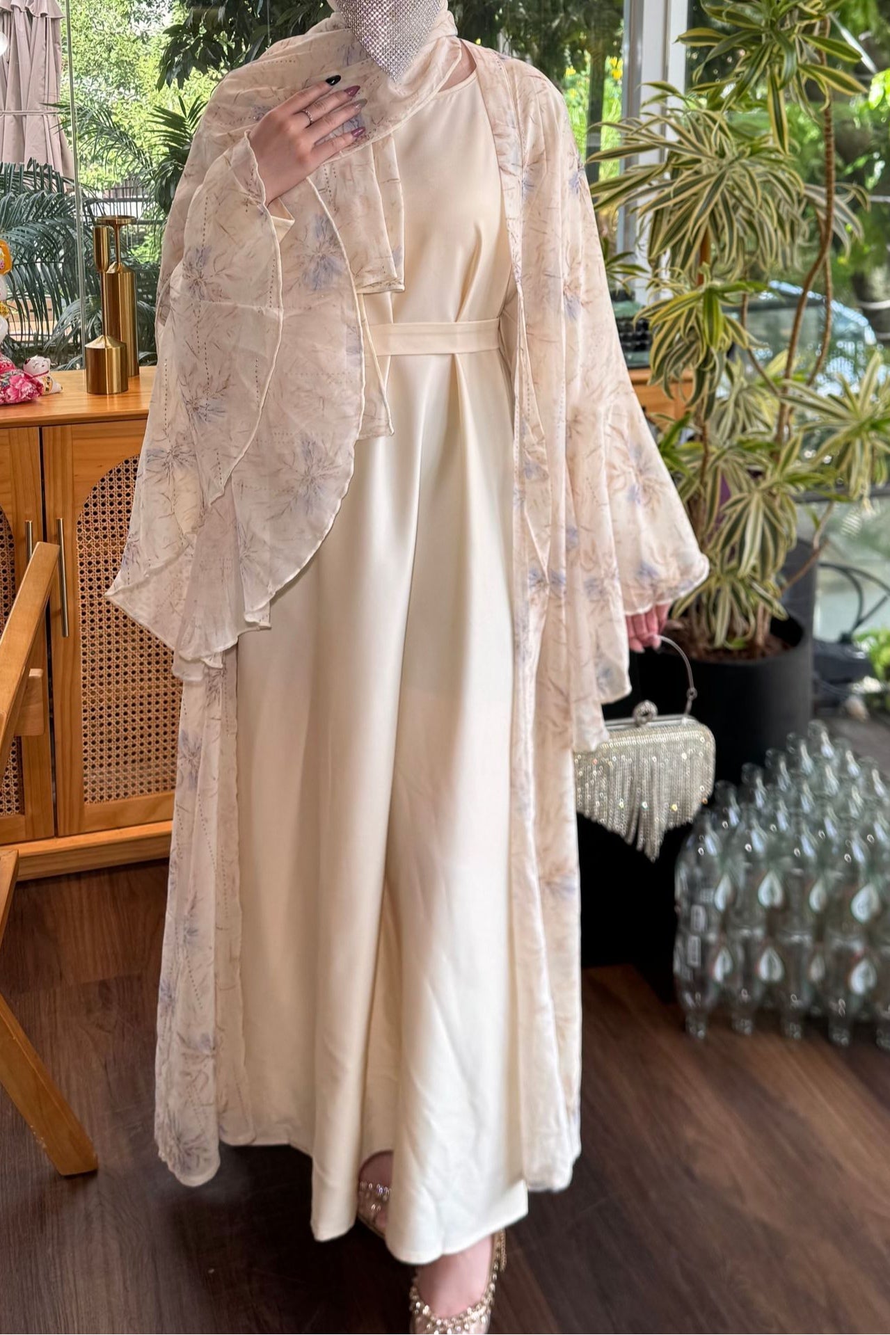 Lian Floral Chiffon Three Piece Modest Outfit-White