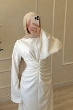 Center Ruched Satin Bell Sleeve Maxi Dress