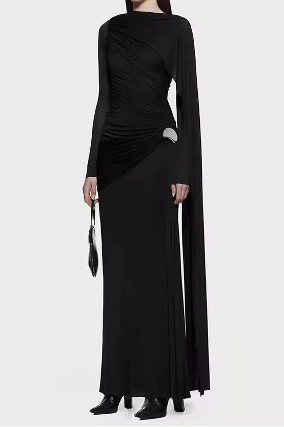 Elegant Solid-Color Slim-Fit Maxi Dress-Black