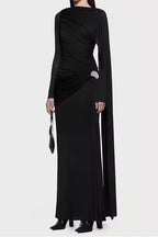 Elegant Solid-Color Slim-Fit Maxi Dress-Black