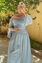 Rahma Side Ruched Flare Sleeve Maxi Dress-Blue
