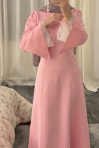 Lace Trim Flared Cuff Maxi Dress