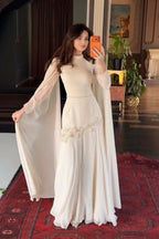 Embellished Hip High-Neck Cape Sleeve Maxi Dress
