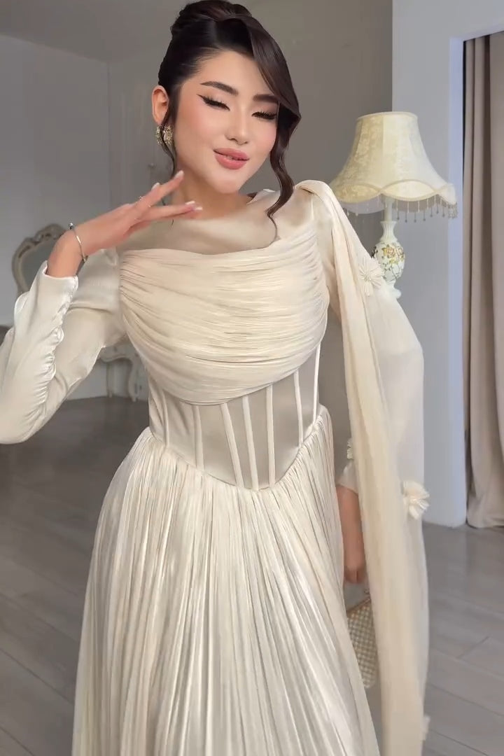Elowen Corset Pleated Cape Maxi Dress