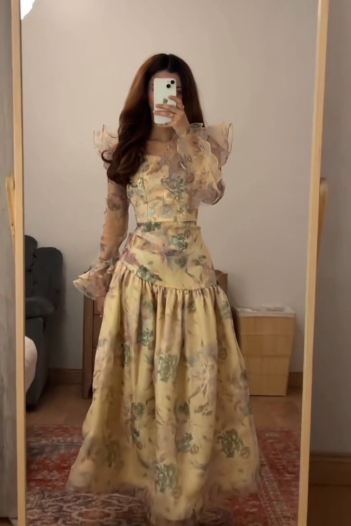 Liora Floral Ruffle Sleeve Maxi Dress