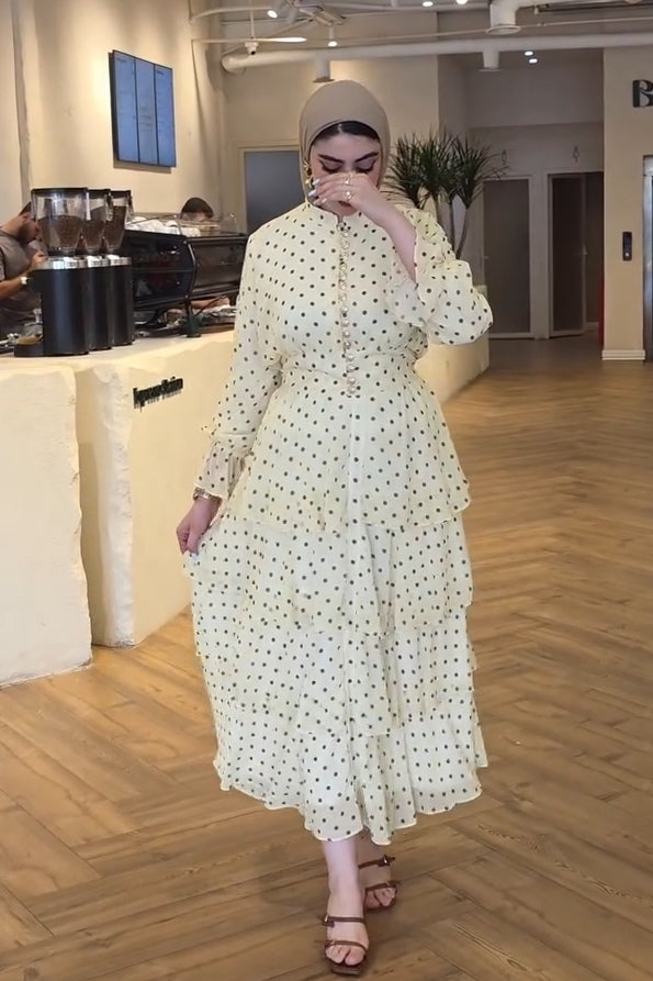 Maya Polka‑Dot Tiered Waist‑Tied Dress