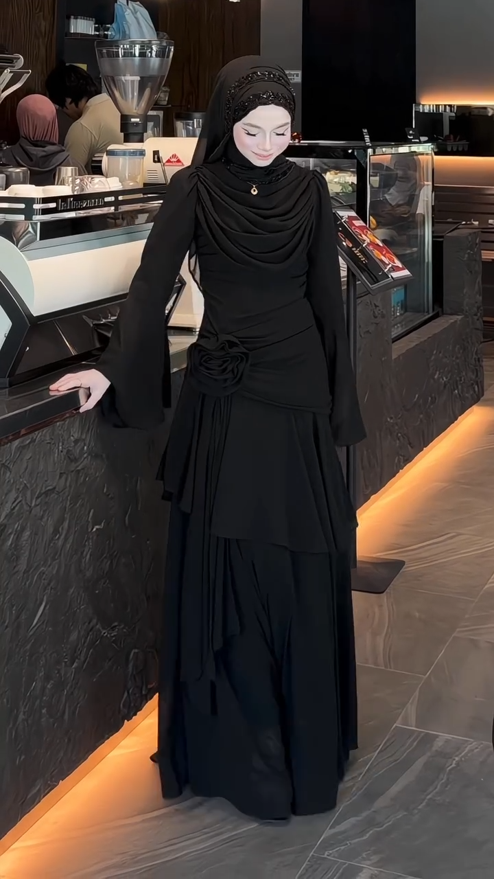 Hana Draped Waist‑Flower Abaya