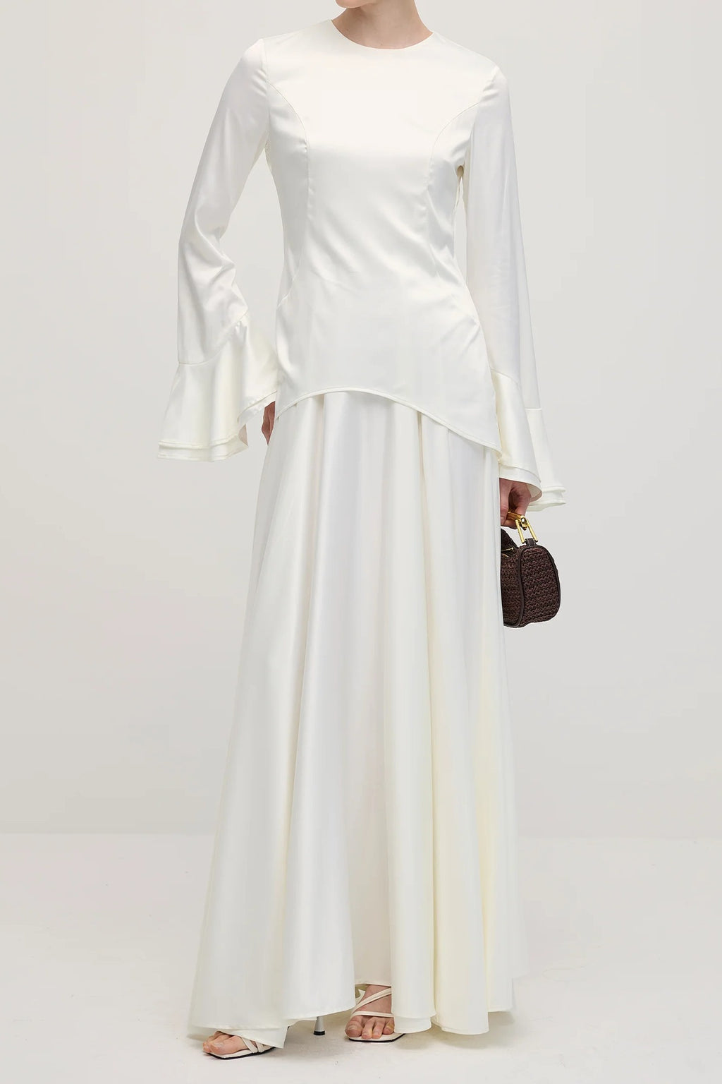 Minimalist Solid-Color Loose-Fit Top and Maxi Skirt Two-Piece Set-White