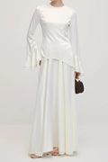 Minimalist Solid-Color Loose-Fit Top and Maxi Skirt Two-Piece Set-White