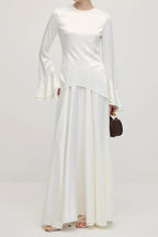 Minimalist Solid-Color Loose-Fit Top and Maxi Skirt Two-Piece Set-White