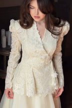Lace Wrap Peplum Top and Organza Maxi Skirt Two-Piece Set