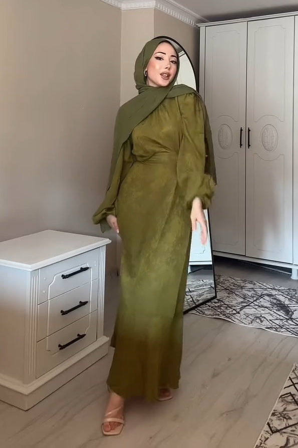 Samira Jacquard Puff‑Sleeve Ruched Mermaid Maxi dress