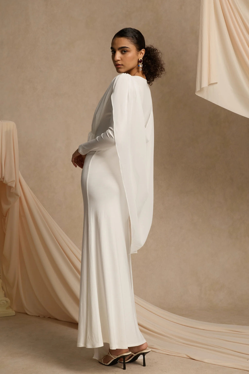 Elegant Draped Shawl Maxi Dress