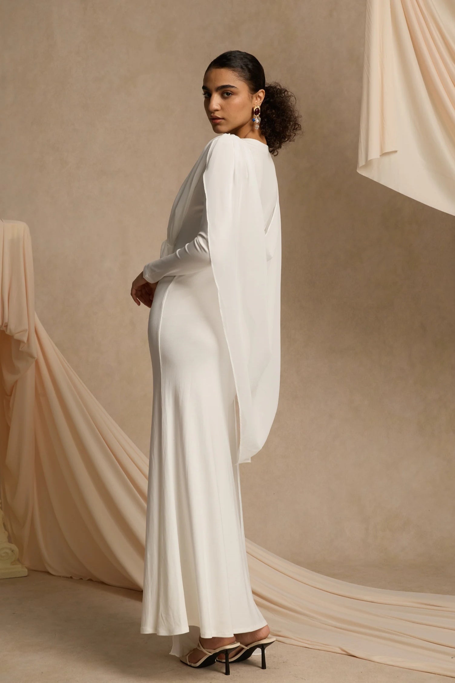 Elegant Draped Shawl Maxi Dress