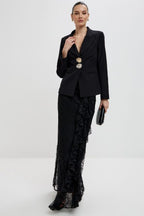 Blair Button Blazer Ruffle Lace Two Piece Set-Black