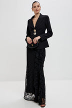 Blair Button Blazer Ruffle Lace Two Piece Set-Black