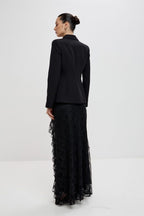 Blair Button Blazer Ruffle Lace Two Piece Set-Black