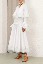 Kiara Embroidery Smocked Waist Maxi Dress