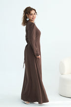Maya Rhinestone Cape Layer Maxi Dress-Brown