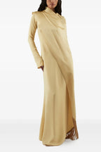 Asymmetric Draped Sash Satin Maxi Dress