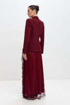 Blair Button Blazer Ruffle Lace Two Piece Set-Wine