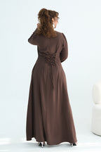 Maya Rhinestone Cape Layer Maxi Dress-Brown