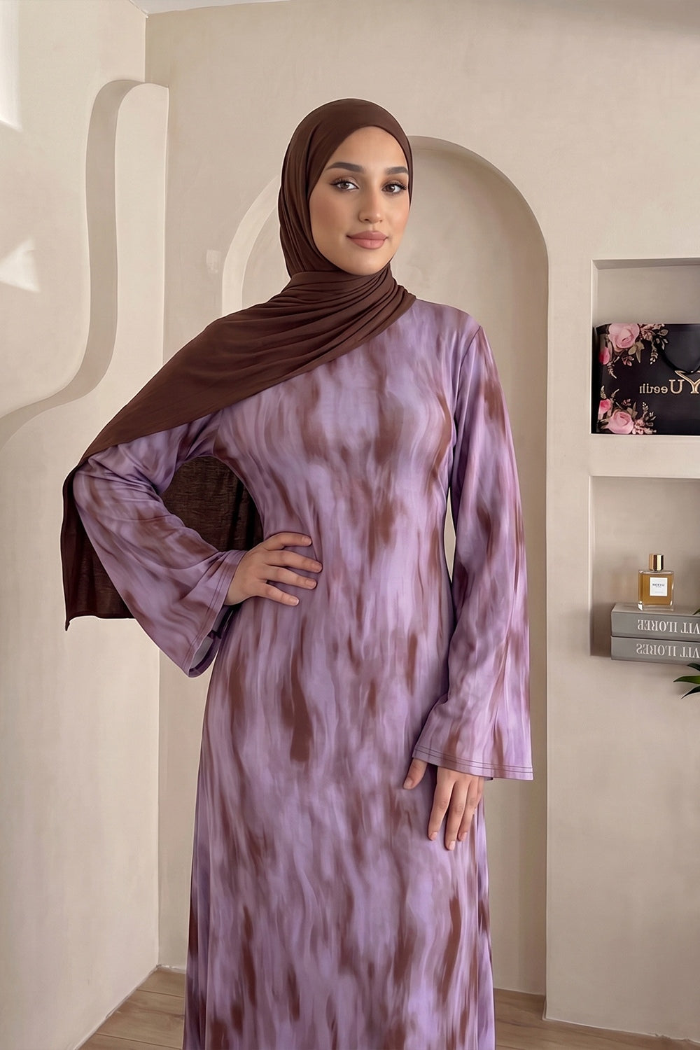 Leila Tie Dye Flare Sleeve Maxi Dress-Purple