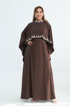 Maya Rhinestone Cape Layer Maxi Dress-Brown