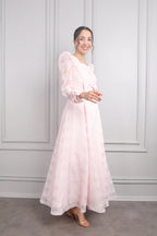 Elara Bow Floral Puff Sleeve Midi-Pink