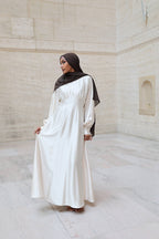 Luminous Satin Ruched-Bust Maxi Dress-White