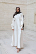 Luminous Satin Ruched-Bust Maxi Dress-White