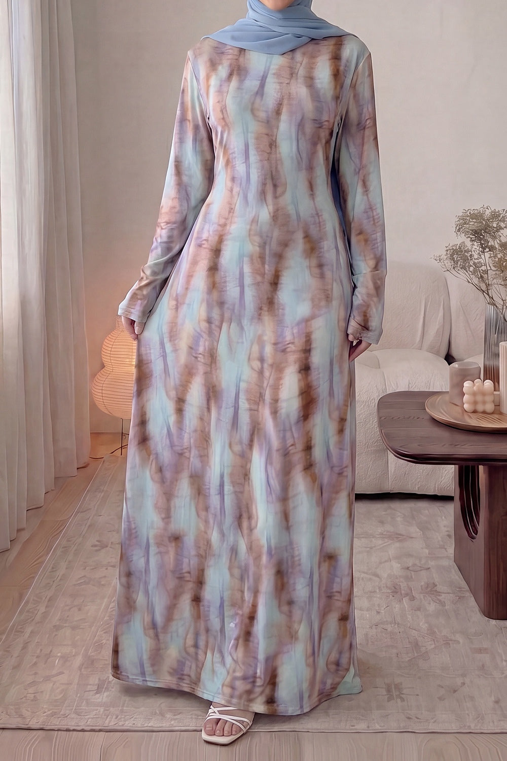 Leila Tie Dye Flare Sleeve Maxi Dress-Coffee