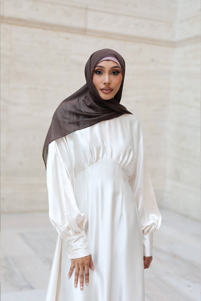 Luminous Satin Ruched-Bust Maxi Dress-White