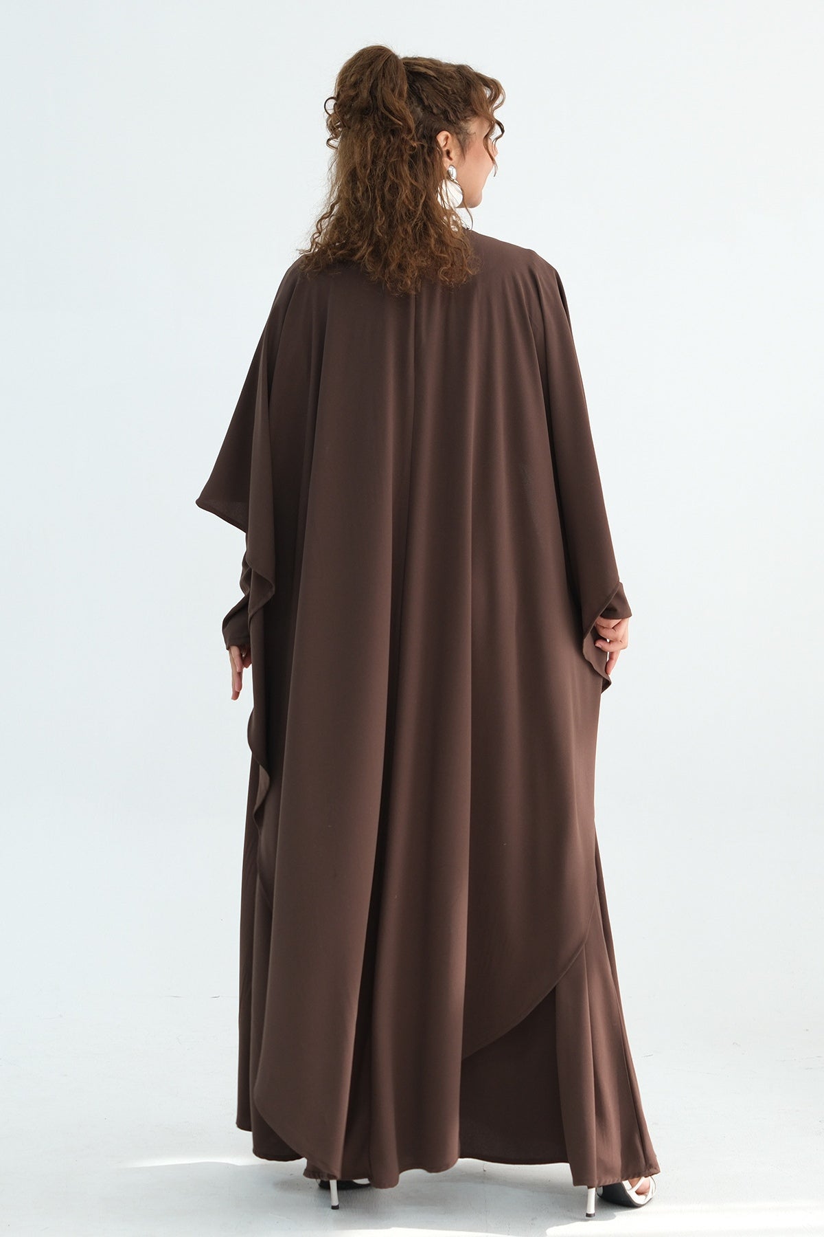 Maya Rhinestone Cape Layer Maxi Dress-Brown