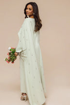 Embellished Cape-Sleeve Modest Two-Piece Gown-Green