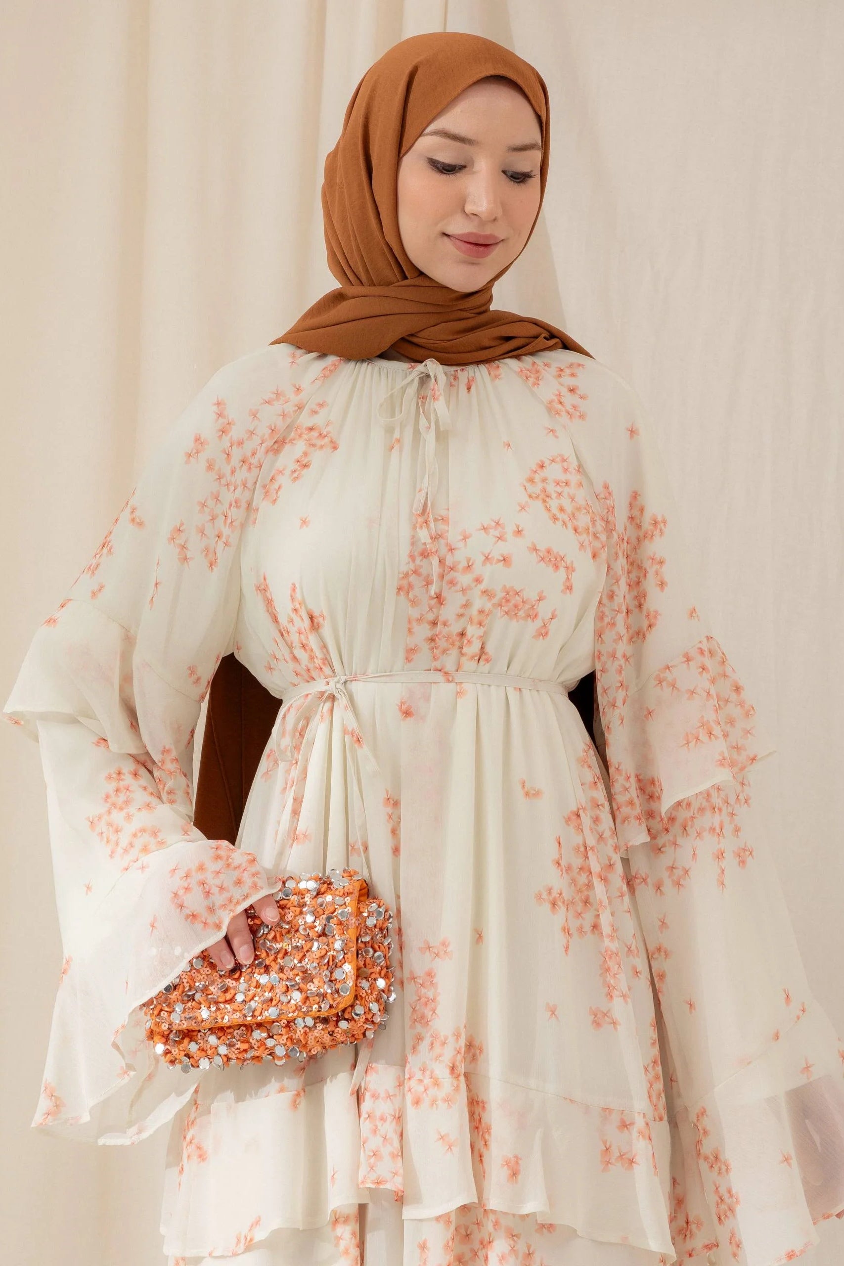 Zahra Floral Tiered Flare Sleeve Abaya
